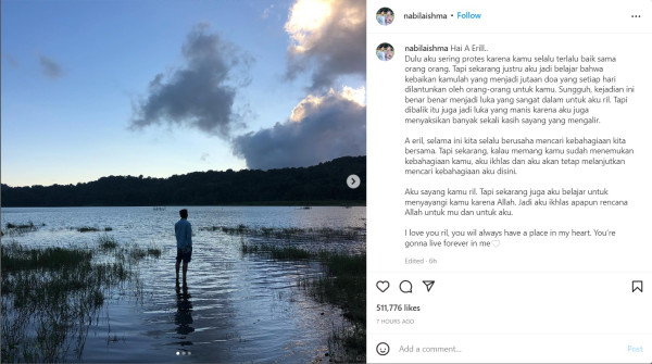 Eril Dinyatakan Meninggal, sang Kekasih Tulis Pesan Pilu Menyayat Hati