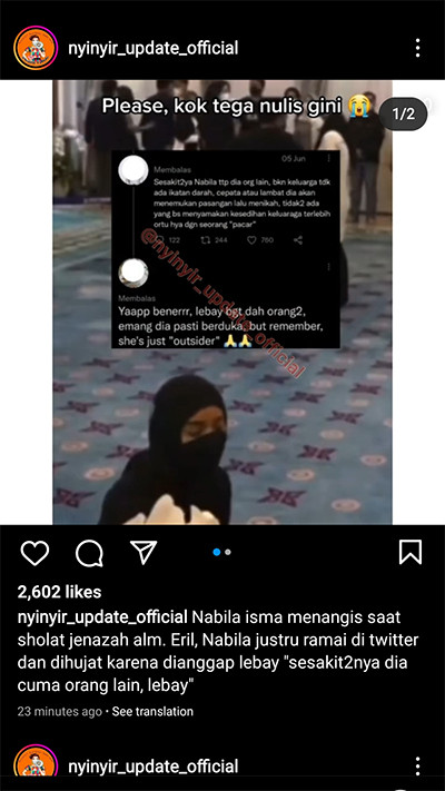 Tangis Nabila Ishma di Sisi Peti Jenazah Eril Digunjing Warga Twitter, Netizen Lain Beri Pembelaan