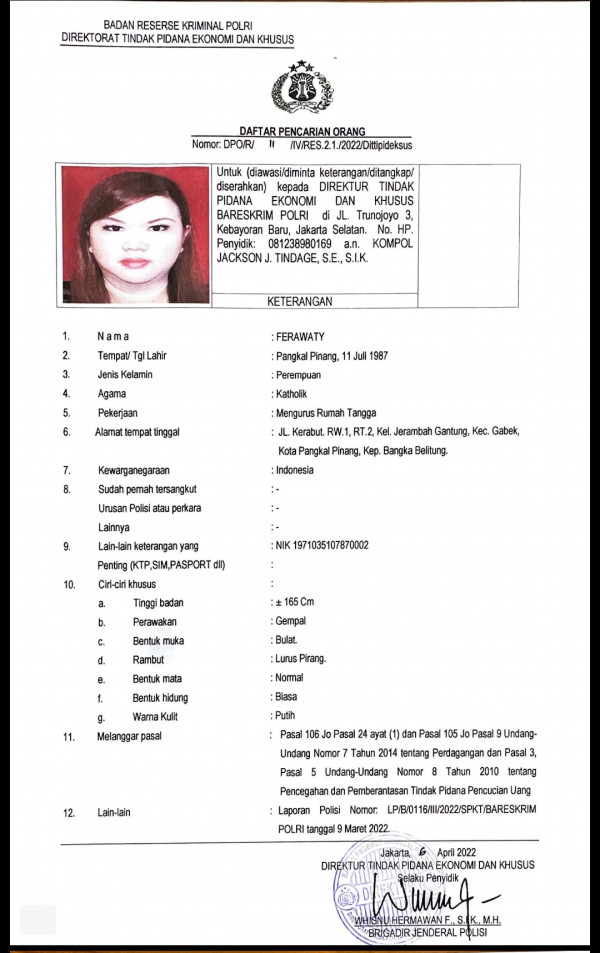 Polri Umumkan DPO 3 Tersangka DNA Pro yang Diduga Kabur Keluar Negeri