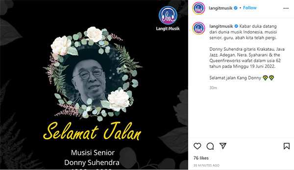 Musisi Jazz Donny Suhendra Meninggal Dunia