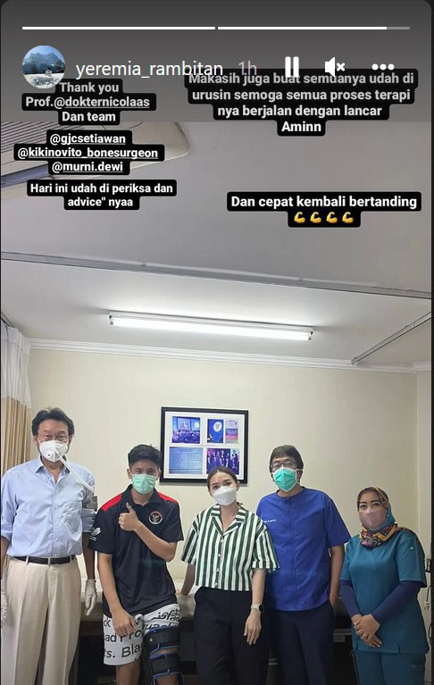 Hari Ini, Yeremia Rambitan Jalani Terapi Penyembuhan Cedera