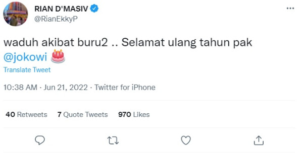 Rian D'Masiv Ucapkan Ultah ke Jokowi Malah Tag Joko Anwar: Typo Ini Membunuhku