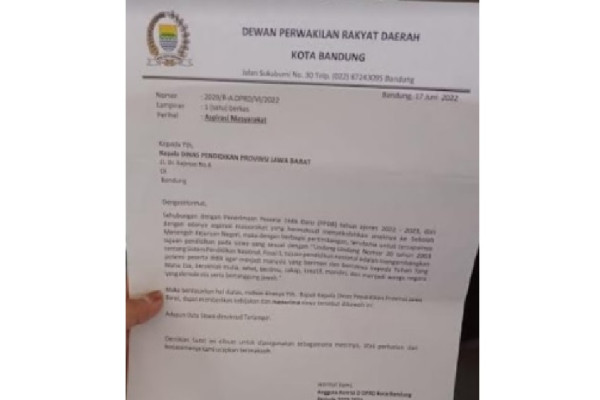 Viral Praktik Titip Menitip Siswa oleh Dewan Kota Bandung di PPDB 2022, Ini Isi Suratnya