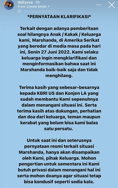 Adik Marshanda Tepis sang Kakak Menghilang: Saat Ini Baik-Baik Saja