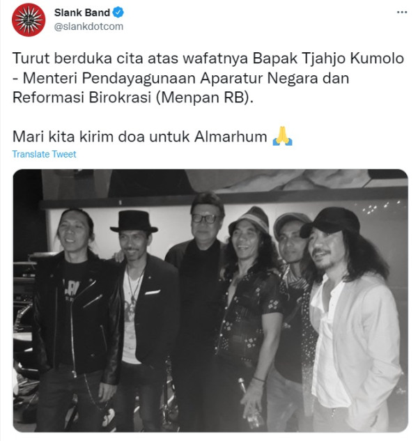 Tjahjo Kumolo Meninggal, Slank Ajak Penggemar Kirim Doa
