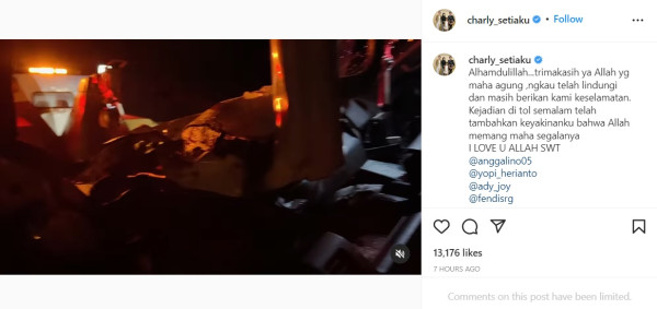 Charly Van Houten Alami Kecelakaan di Tol Cipularang, Mobil Ringsek