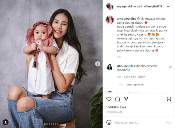 Unggah Foto Bareng Rayyanza, Anya Geraldine Minta Doa Punya Anak Lucu