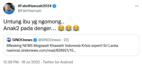 Megawati Khawatir Krisis seperti Sri Lanka, Fahri Hamzah: Untung Ibu Ngomong
