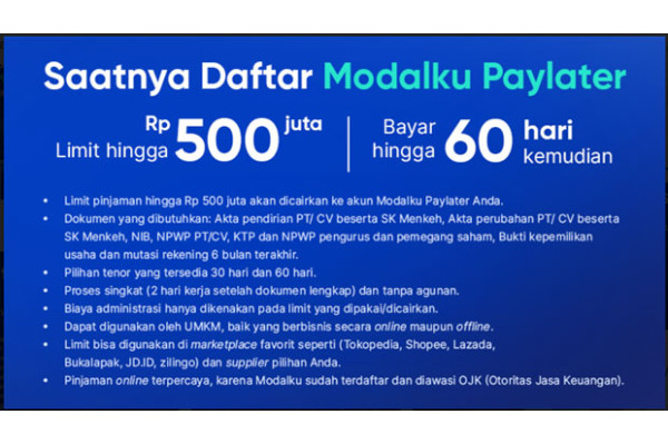 Modalku Paylater, Layanan Tanpa Agunan untuk Dukung Kebutuhan UMKM