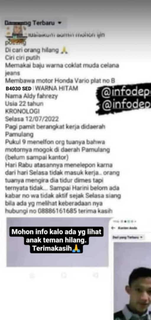 Izin Pamit Kerja ke Pamulang, Aldy Tak Kunjung Pulang