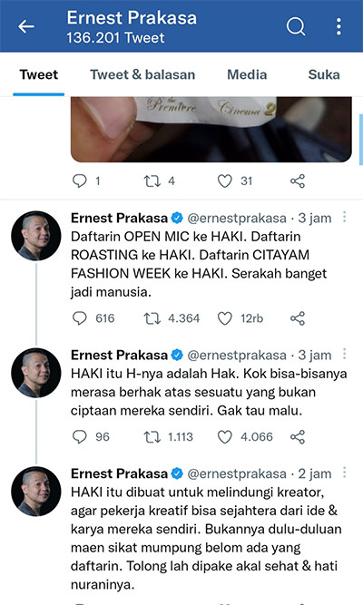 Ernest Prakasa Sentil Baim Wong dan Paula Verhoeven yang Daftarkan Citayam Fashion Week ke PDKI: Serakah