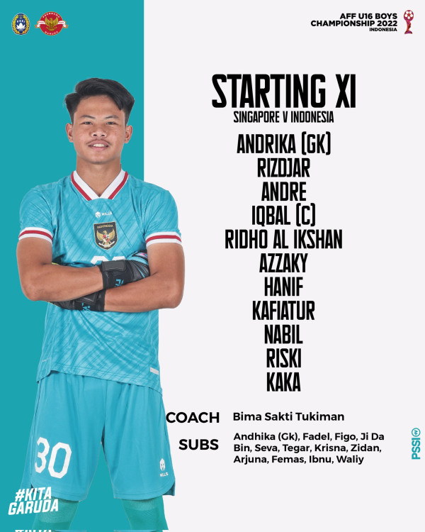Piala AFF U-16 2022: Susunan Pemain Timnas Indonesia U-16 vs Singapura