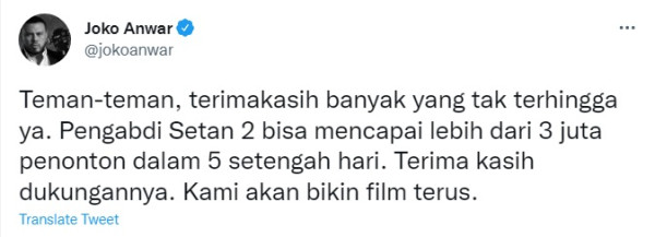 Film Pengabdi Setan 2: Communion Tembus 3 Juta Penonton pada Hari Kelima Penayangan
