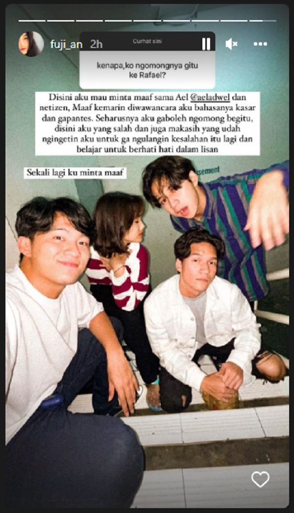 Fuji Ungkap Permohonan Maaf atas Sikap Tak Sopan pada Rafael Adwel