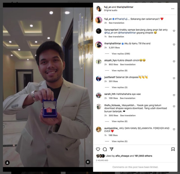 Netizen Geger, Thariq Kasih Cincin ke Fuji