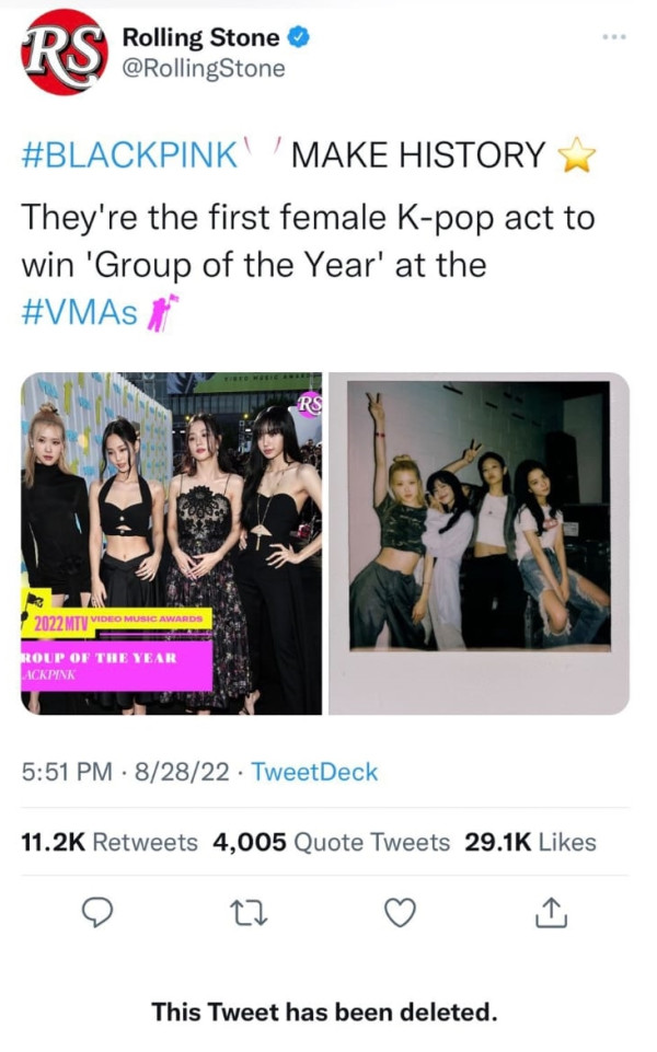 Media Salah Beritakan Kemenangan BLACKPINK di MTV VMA 2022
