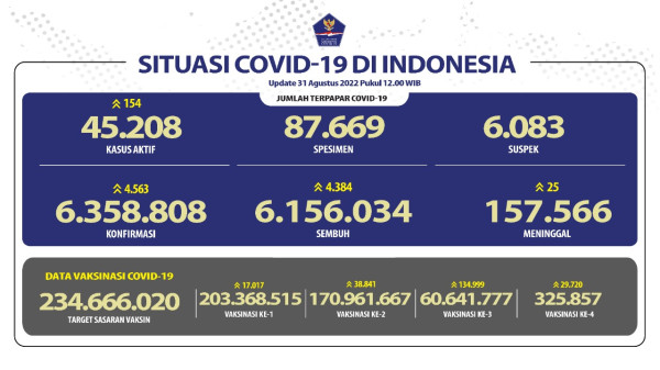 Kasus Positif Covid-19 di Indonesia Bertambah 4.563, Meninggal 25 Orang
