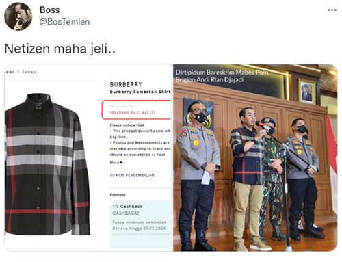 Kemeja Burberry Brigjen Andi Rian Disorot Netizen, Harganya Capai Rp7,2 Juta