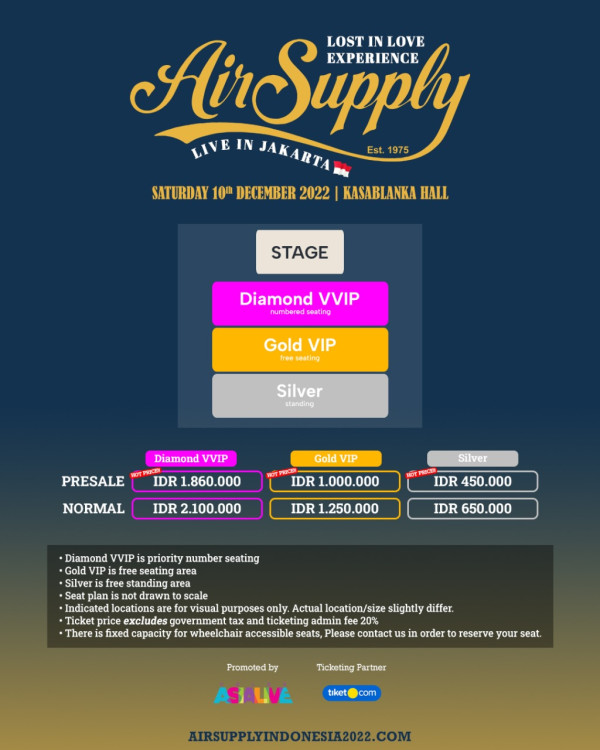 Air Supply Akan Gelar Konser di Jakarta 10 Desember 2022