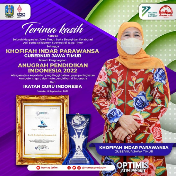 Satu-Satunya Gubernur! Khofifah Indar Parawansa Raih Penghargaan Anugerah Pendidikan Indonesia dari IGI