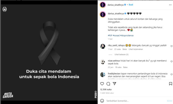 Soroti Tragedi Kanjuruhan, Darius Sinathrya: Tidak Ada Sepakbola yang Layak jika Kehilangan Nyawa