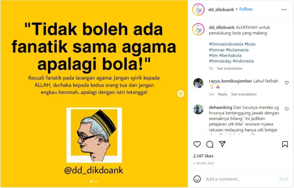 Tragedi Kanjuruhan, Dik Doank Ingatkan Jangan Fanatik pada Bola