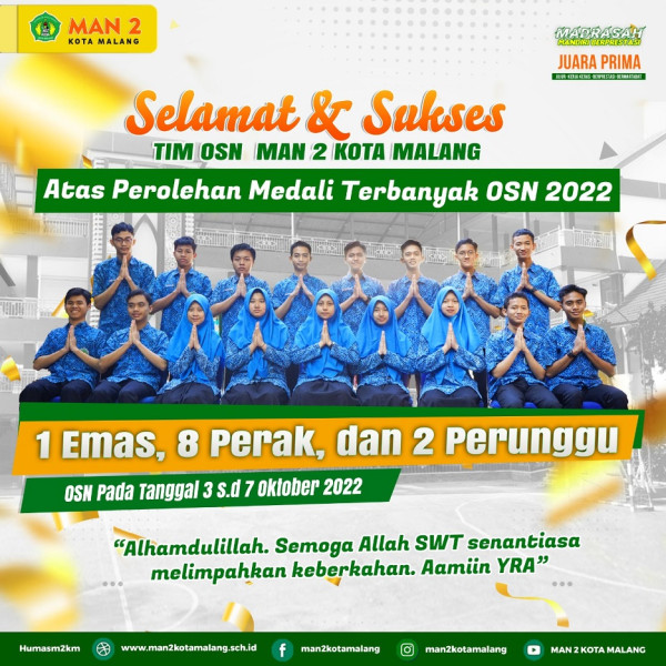Boyong 11 Medali, MAN 2 Kota Malang Kembali Jadi Madrasah Peraih Medali Terbanyak OSN