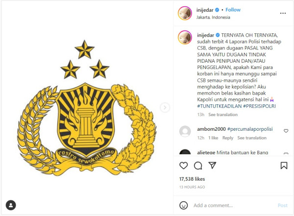 Jessica Iskandar Minta Belas Kasihan Kapolri, Sebut Steven Dilaporkan 4 Orang dengan Kasus Sama