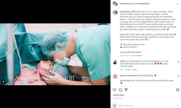 Anisa Rahma Melahirkan Anak Kembar, Persalinan Dipercepat 2 Minggu