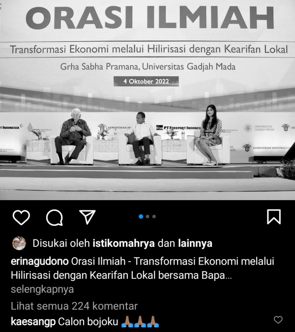 Kaesang Pangarep Komentari Unggahan Foto Erina Gudono di Instagram: Calon Bojoku