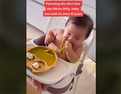 Mulai MPASI, Anak Nikita Willy Diajari Lahap Makanan Sendiri