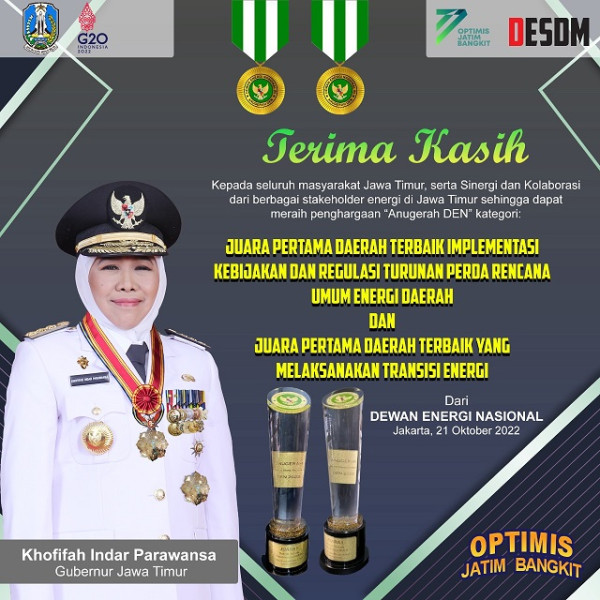 Pemprov Jatim Borong 2 Penghargaan Terbaik Anugerah Dewan Energi Nasional 2022