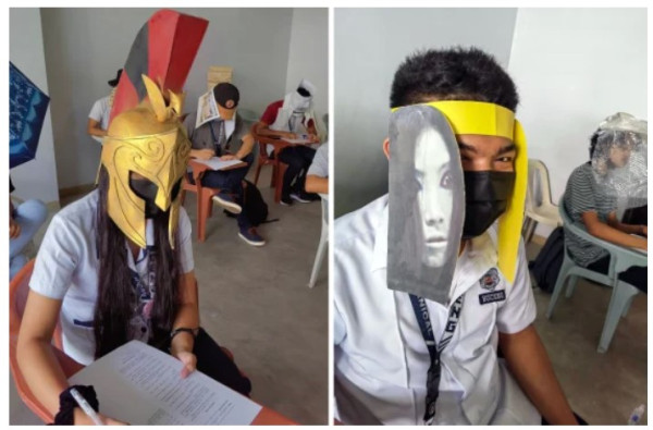 Viral Foto Mahasiswa Filipina Ujian dengan Topi Anti Nyontek