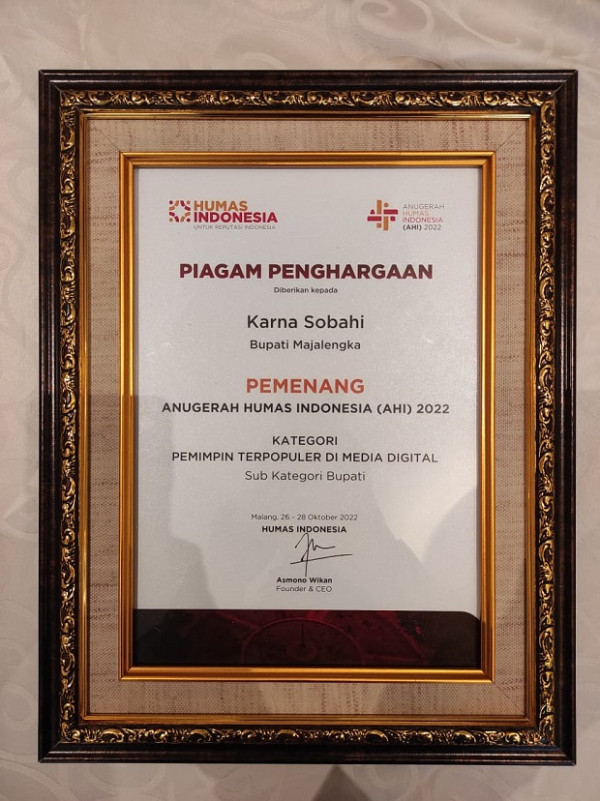 Pemkab Majalengka Raih Dua Anugrah Humas Indonesia ( AHI )