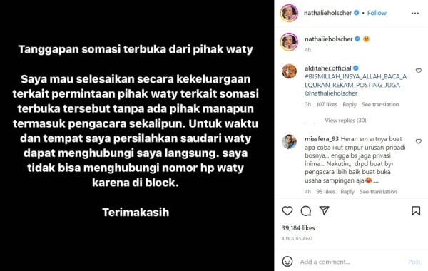 Nathalie Holscher Buka Pintu Damai usai Disomasi Balik Mantan ART