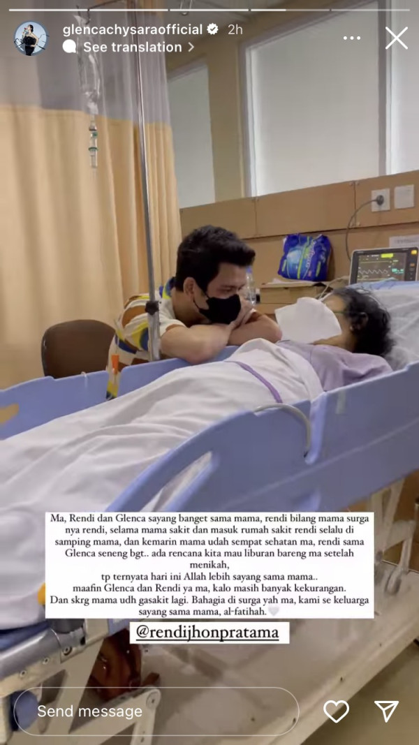 Pesan Pilu Glenca Chysara untuk Ibunda Rendi Jhon yang Meninggal Dunia Hari Ini