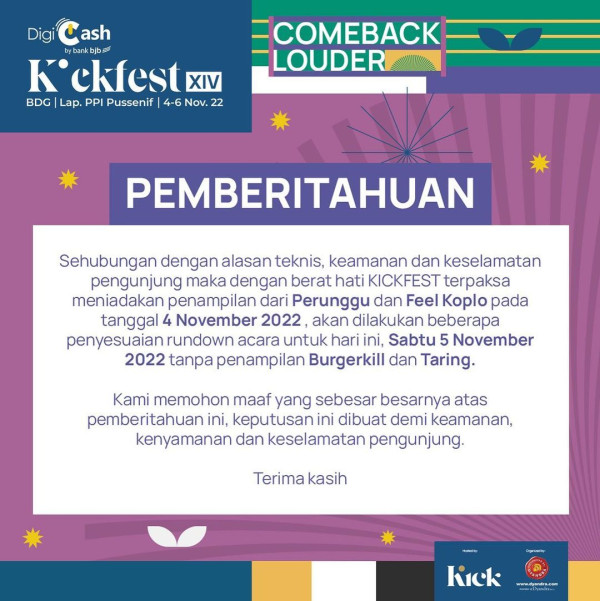7 Konser Musik di Indonesia yang Dibatalkan atau Ditunda pada November 2022
