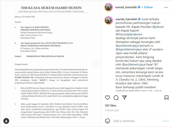 Wanda Hamidah Minta Perlindungan Hukum dari Jokowi usai sang Paman Jadi Tersangka
