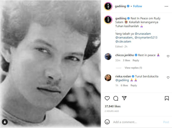 Rudy Salam Meninggal, Gading Marten Berduka: Rest In Peace Om