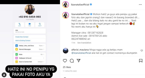 Liza Natalia Geram Nama dan Fotonya Dipakai untuk Penipuan