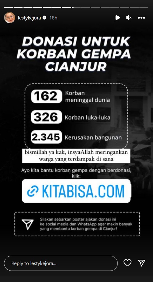 Lesti Kejora Galang Donasi untuk Korban Gempa Cianjur: Insya Allah Meringankan