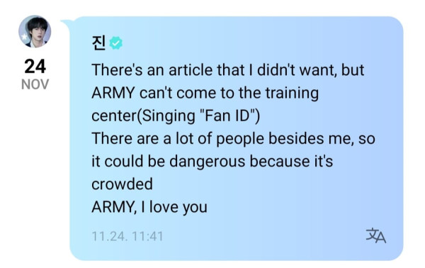 Jin BTS Wamil pada 13 Desember, Ini Pesannya untuk ARMY