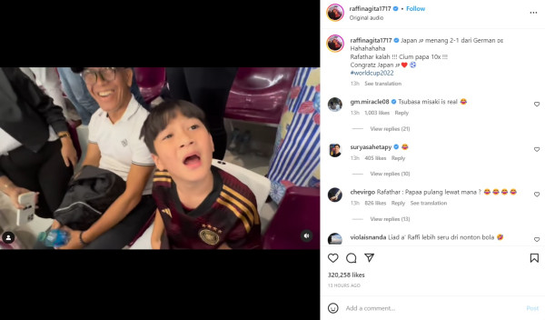 Jepang Tumbangkan Jerman 2-1, Rafathar Beri Hadiah Ini ke Raffi Ahmad