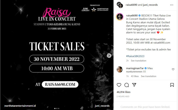 Tiket Konser Raisa Dijual Besok, Harganya Mulai dari Rp175 Ribu
