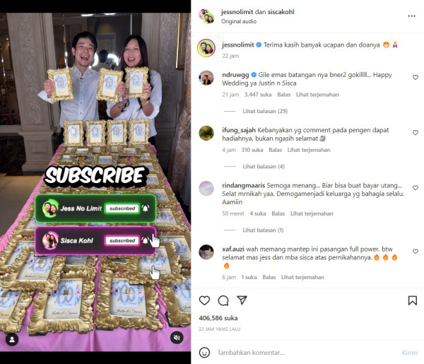 Jess No Limit dan Sisca Kohl Bagi-bagi Emas, Souvenir Pernikahan