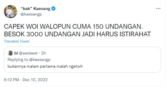 Jawaban Kocak Kaesang Pangarep Ditanya Netizen soal Malam Pertama