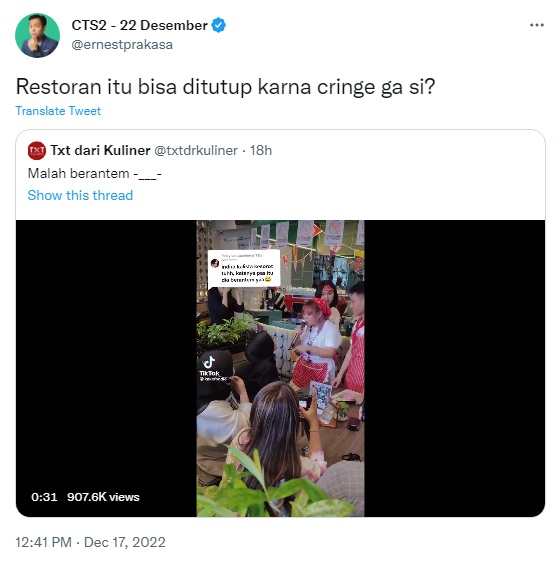 Heboh Restoran Karen's Dinner Buka di Indonesia, Ernest Prakasa Beri Kritikan: Bisa Ditutup Nggak Sih?