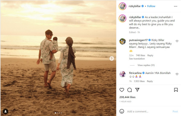 Unggah Foto Romantis dengan Lesti Kejora di Pantai, Rizky Billar Janji Akan Melindungi
