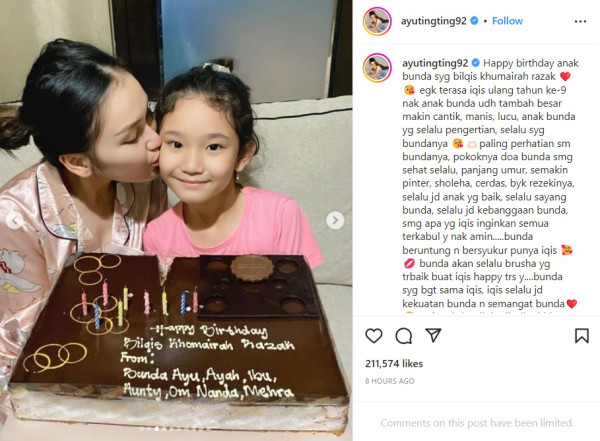 Bilqis Khumairah Razak Ultah ke-9, Ayu Ting Ting Beri Doa Menyentuh