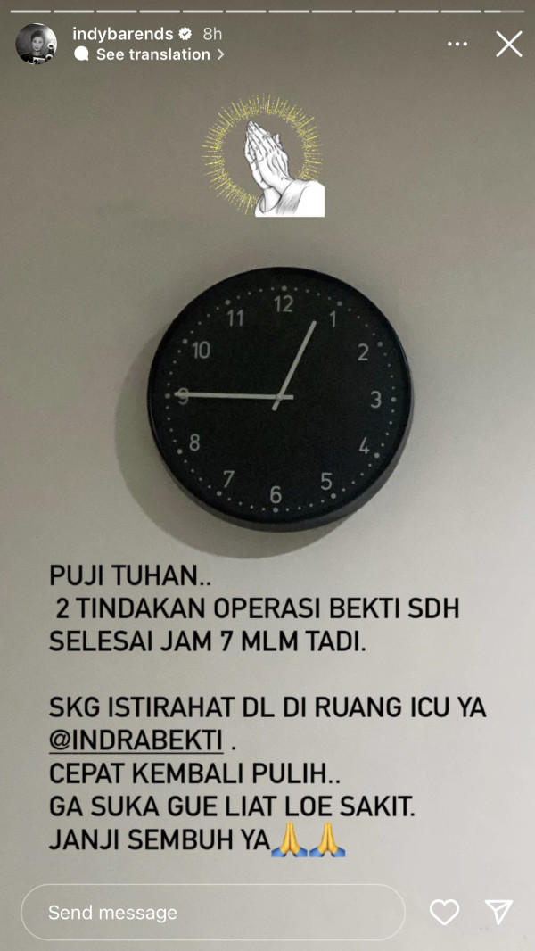 Kondisi Indra Bekti dalam Keadaan Stabil, Indy Barends: Janji Sembuh Ya